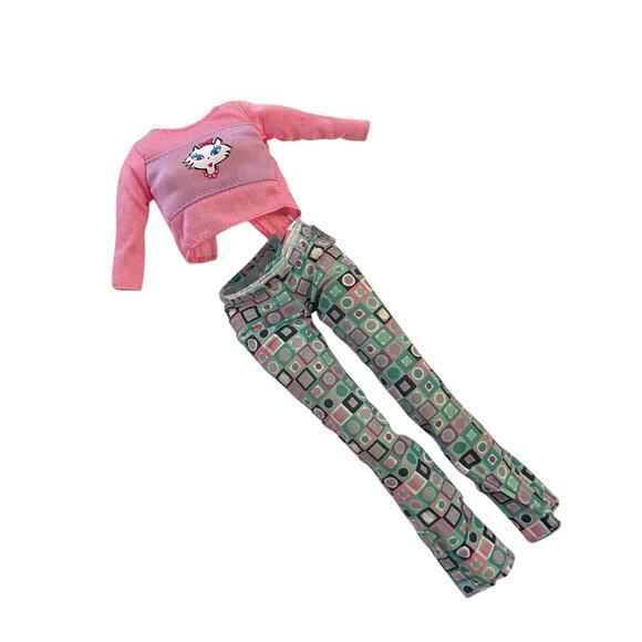 Barbie Kitty Fun Outfit 2000 Vintage 28612 Crop Top Patterned Flare Pants Cat - Picture 1 of 7